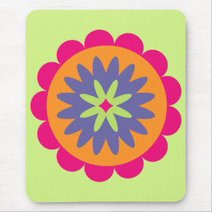 Groovy Retro Botanical Pattern Artwork Mouse Pad