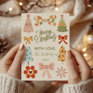 Groovy Retro Bow Christmas Holiday Card