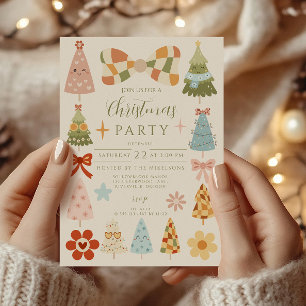 Groovy Retro Bow Christmas Invitation