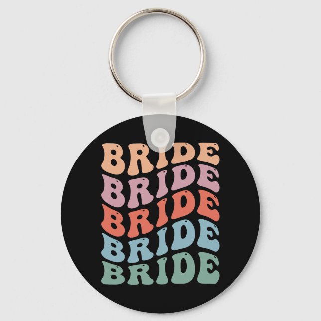 Groovy Retro Bride Bachelorette Party Bridal Bride Key Ring (Front)