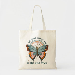 Groovy Retro Butterfly Rainbow Tote Bag