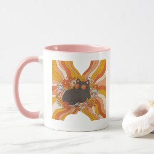Groovy Retro Cat Coffee Mug, Cute Vintage 70s Mug
