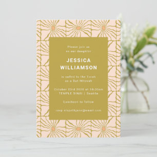 Groovy Retro Chartreuse Botanical Bat Mitzvah  Invitation