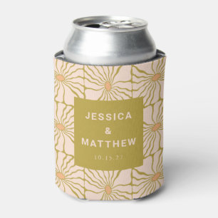 Groovy Retro Chartreuse Botanical Custom Wedding Can Cooler