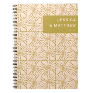 Groovy Retro Chartreuse Botanical Custom Wedding Notebook