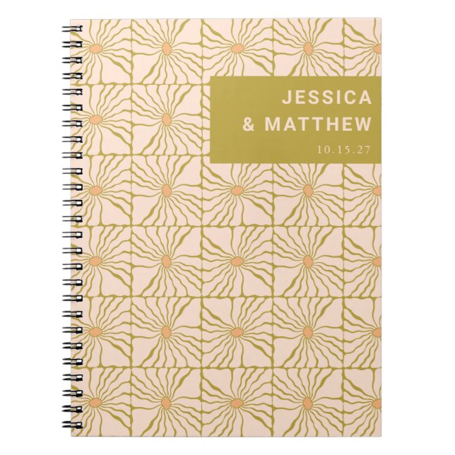 Groovy Retro Chartreuse Botanical Custom Wedding Notebook (Front)