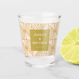 Groovy Retro Chartreuse Botanical Custom Wedding Shot Glass