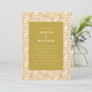 Groovy Retro Chartreuse Botanical Trendy Wedding Invitation