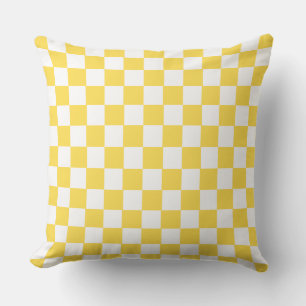 Groovy Retro Checkerboard Pattern Yellow and White Cushion
