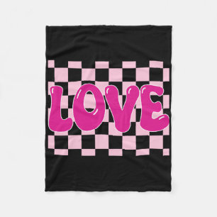 Groovy Retro Checkered Heart Love Retro Love Valen Fleece Blanket