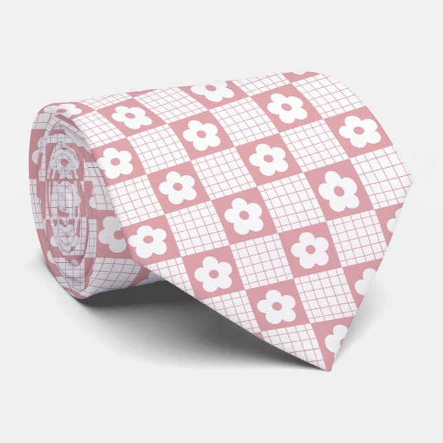 Groovy Retro Chequerboard, Y2K 90s  Tie (Rolled)