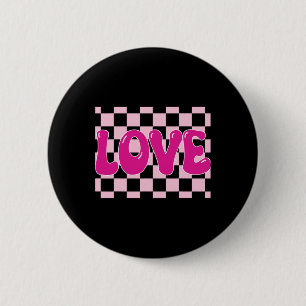 Groovy Retro Chequered Heart Love Retro Love Valen 6 Cm Round Badge