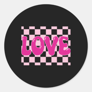 Groovy Retro Chequered Heart Love Retro Love Valen Classic Round Sticker