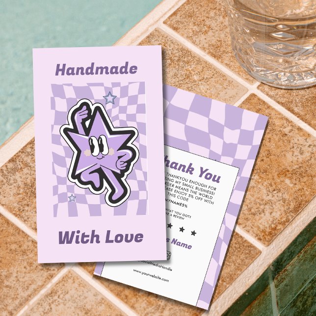 Groovy Retro Chequered Thank You Business Card  (Creator Uploaded)