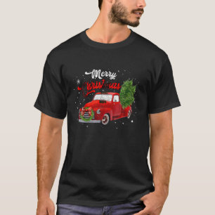 Groovy Retro Christmas Tree Classic Old Red Truck  T-Shirt