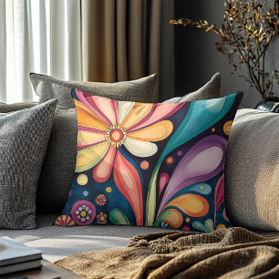 Groovy Retro Colour Bloom Kaleidoscope Cushion
