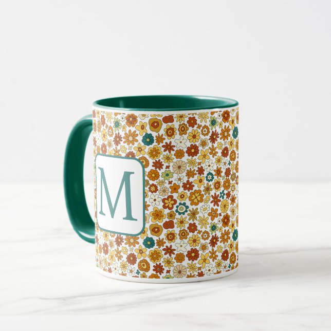 Groovy Retro Colourful Flowers Pattern Boho Floral Mug (Front Left)