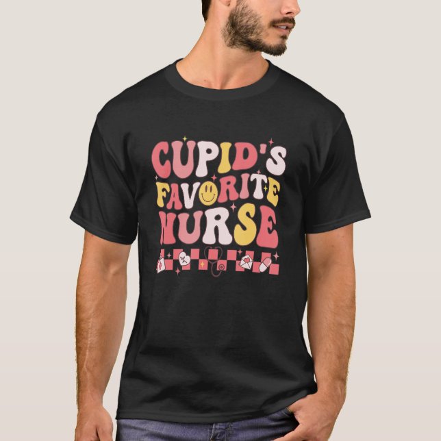 Groovy Retro Cupid's Favourite Nurse Nursing Valen T-Shirt (Front)