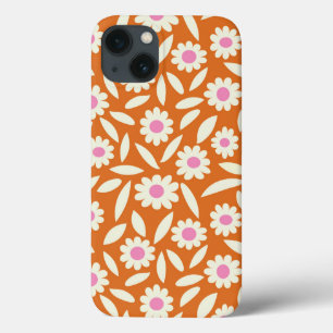 Groovy Retro Daisies Floral Pattern on orange   iPhone 13 Case