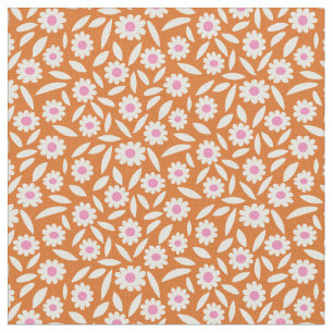 Groovy Retro Daisies Floral Pattern on orange Fabric