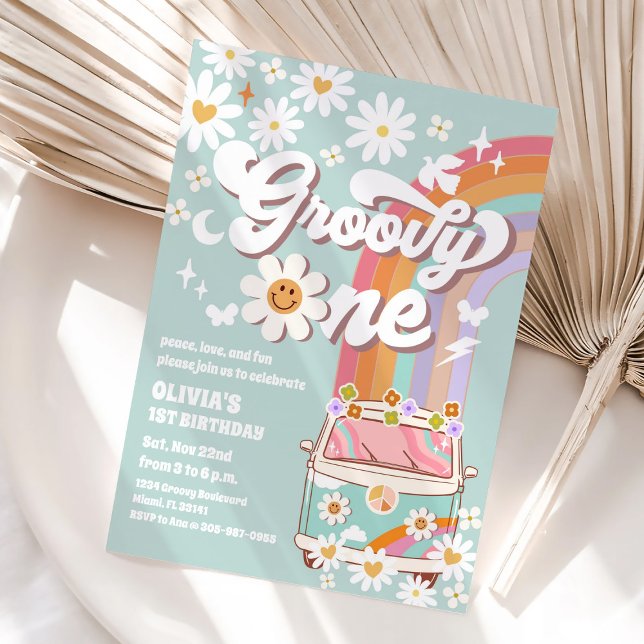 Groovy Retro Daisy 1st Birthday Invitation (Creator Uploaded)