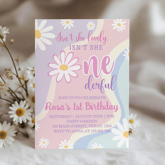 Groovy Retro Daisy 1st Birthday Invitation (Creator Uploaded)
