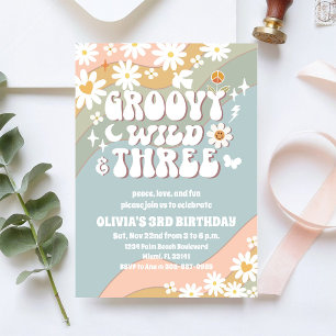 Groovy Retro Daisy 3rd Birthday Invitation