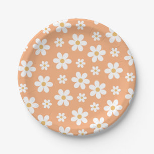 Groovy Retro Daisy apricot Paper Plates
