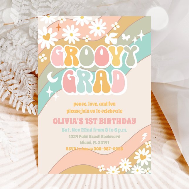 Groovy Retro Daisy Birthday Invitation (Creator Uploaded)