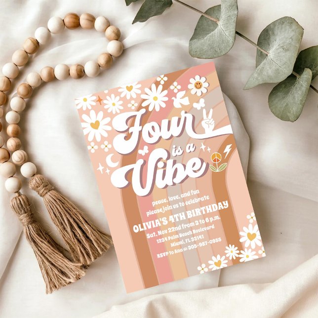 Groovy Retro Daisy Birthday Invitation (Creator Uploaded)