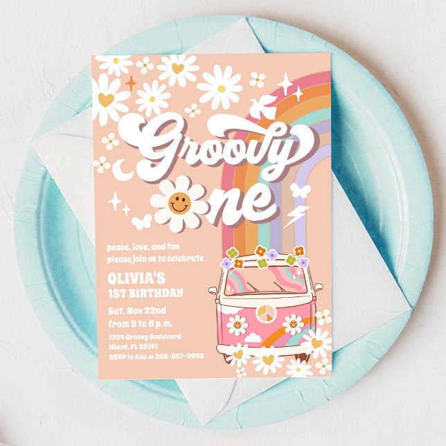 Groovy Retro Daisy Birthday Invitation (Creator Uploaded)