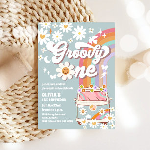 Groovy Retro Daisy Birthday Invitation