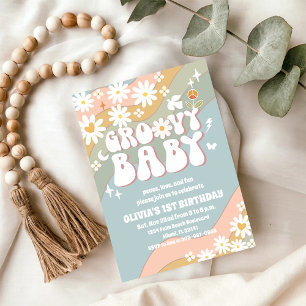 Groovy Retro Daisy Birthday Invitation
