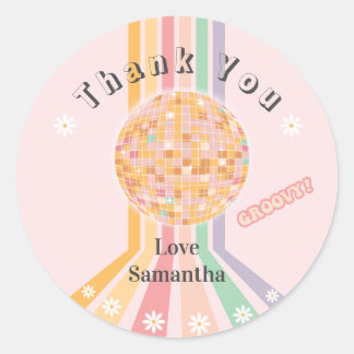 Groovy Retro Daisy Disco Birthday Classic Round Sticker