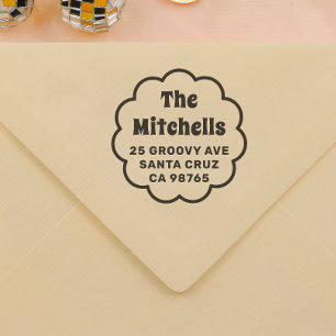 Groovy Retro Daisy Family Name Return Address Rubber Stamp
