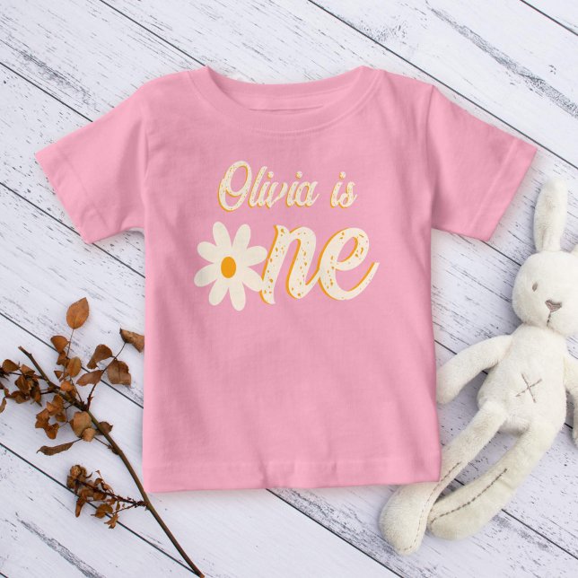 Groovy retro daisy first birthday personalised  baby T-Shirt (Creator Uploaded)