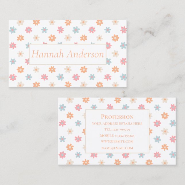 Groovy Retro Daisy Flowers Boho Floral  Business Card (Front/Back)