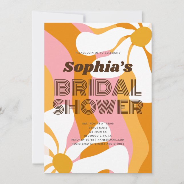 Groovy Retro Daisy Flowers Bridal Shower Invitation (Front)