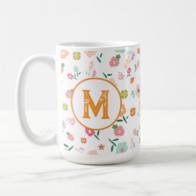 Groovy Retro Daisy Flowers Pattern Boho Floral Coffee Mug (Left)