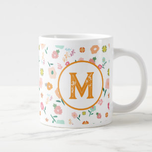 Groovy Retro Daisy Flowers Pattern Boho Floral Large Coffee Mug