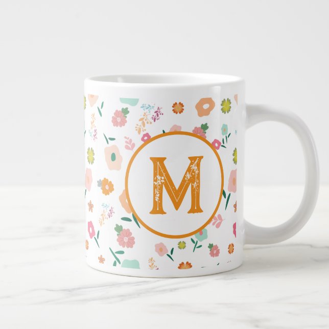 Groovy Retro Daisy Flowers Pattern Boho Floral Large Coffee Mug (Right)