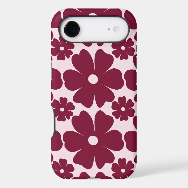 Groovy Retro Daisy Pattern Deep Berry Pink (Back)