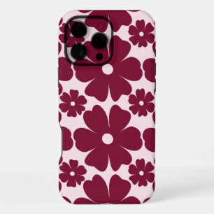 Groovy Retro Daisy Pattern Deep Berry Pink iPhone 16 Pro Max Case