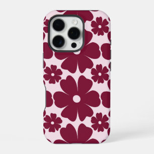 Groovy Retro Daisy Pattern Deep Berry Pink iPhone 16 Pro Case