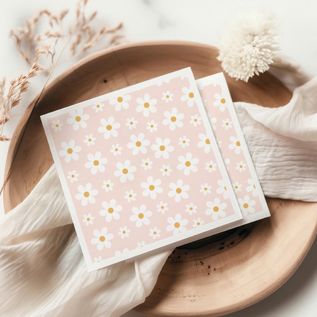 Groovy Retro Daisy Pink Napkins (Creator Uploaded)