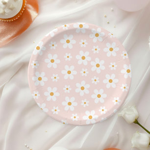 Groovy Retro Daisy Pink Paper Plate