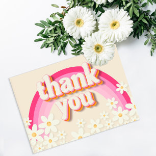 Groovy Retro Daisy Pink Rainbow Thank You Card