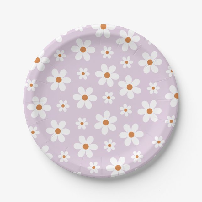 Groovy Retro Daisy Purple Paper Plate (Front)