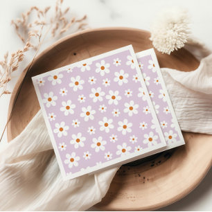 Groovy Retro Daisy Purple Paper Plates Napkin