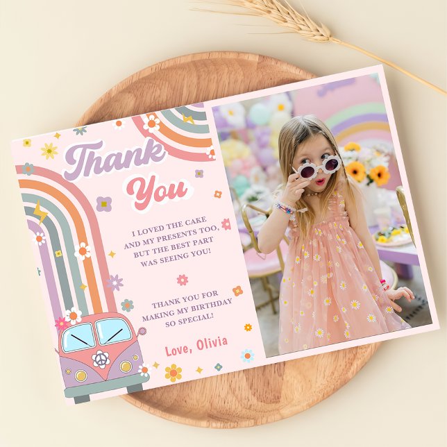Groovy Retro Daisy Rainbow Birthday Thank You Card (Creator Uploaded)